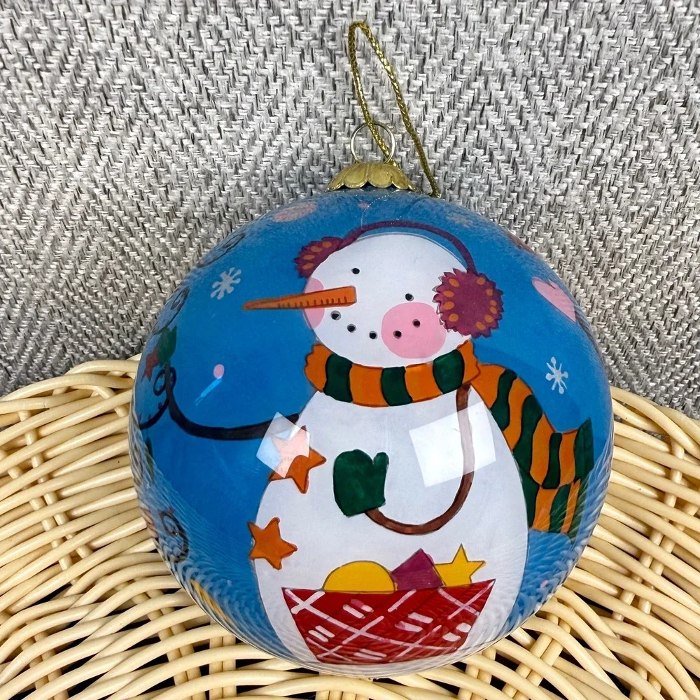 Li Bien 2007 Christmas Ornament Hand Painted Glass Snowman Tree Vintage Pier 1